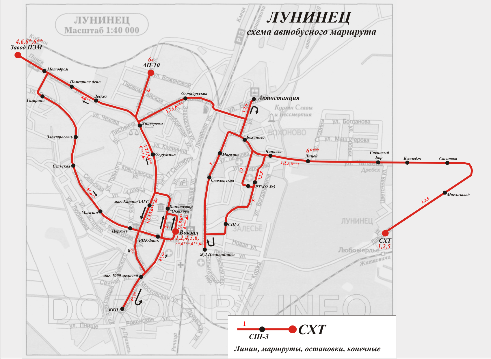 Карта лунинца с улицами и домами